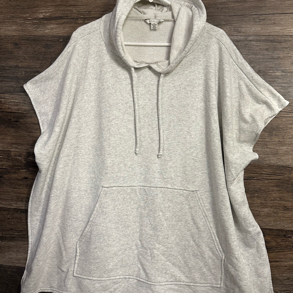American Eagle Outfitters Light Gray Hooded Pullover Poncho Sweatshirt